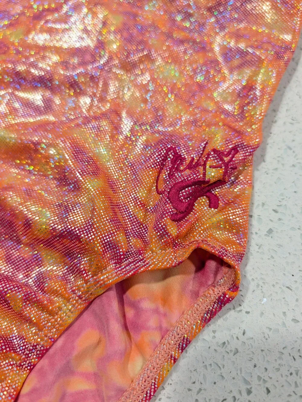 CARLY PATTERSON GK ELITE Gymnastic Dance Leotard CL Large PIXELATED Holographic